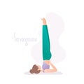 Girl doing yoga pose,houlderstand or Sarvangasana asana in hatha yoga