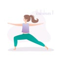 Girl doing yoga pose,Warrior Pose or Virabhadrasana asana in hatha yoga Royalty Free Stock Photo