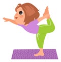 Girl doing yoga stretch pose. Healthy child routine