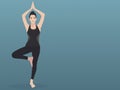 Girl doing yoga in tree pose.Vector illustration. Healthy health or wellness exercise ideas Royalty Free Stock Photo