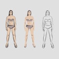 Girl, doll in underwear for putting on clothes on her. Capsule basic wardrobe for a woman. Minimalism. Fashion. Big cupboard. Isol