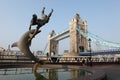 Girl and dolphin sculpture in London city England