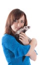 Girl with a domestic polecat Royalty Free Stock Photo