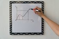 A girl is drawing a chart on a white board. Female hand with a marker Royalty Free Stock Photo
