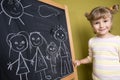 Girl drawing family on blackboard