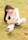 Girl drawing heart on her sole Royalty Free Stock Photo