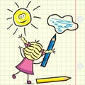 Girl and drawing, vector illustration Royalty Free Stock Photo
