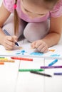 The girl draws with crayons in the album Royalty Free Stock Photo