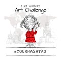 Girl draws Moscow city, art challenge poster design Royalty Free Stock Photo