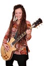 Girl with dreadlocks play electric guitar Royalty Free Stock Photo