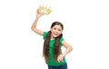 Girl dreaming become princess. Lady cute little princess. Royal concept. Child development and upbringing. Privilege