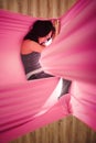 Girl dreaming and meditation in hammock hanging in relaxed position Royalty Free Stock Photo