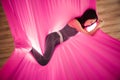 Girl dreaming and meditation in hammock hanging in relaxed position Royalty Free Stock Photo