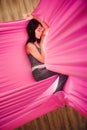 Girl dreaming and meditation in hammock hanging in relaxed position Royalty Free Stock Photo