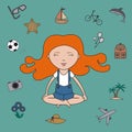 Girl dreams and meditation - vector