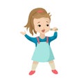 Little girl sings into a microphone, a children performance. Vector character Royalty Free Stock Photo