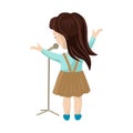 Little girl sings into a microphone, a children performance. Standing back Vector character Royalty Free Stock Photo