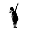 Girl in dress show up. Black silhouette of hand up kid. Isolated child looking at sky. Childhood scene Royalty Free Stock Photo