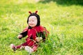 girl dressed as ladybug. allergy season. concept of imagination Halloween childhood and holiday Royalty Free Stock Photo