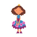 Girl Dressed as Princess, Cute Kid Playing Dress Up Game Cartoon Vector Illustration on White Background