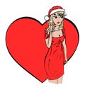 Girl dressed as Santa Claus - big red heart