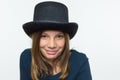 Girl dressed in black with top hat Royalty Free Stock Photo