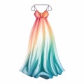 Romantic Rainbow Dress: Delicate Shading And Crisp Outlines