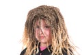 Girl dressed up with a funny rasta wig Royalty Free Stock Photo