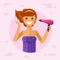 Girl dries her hair Royalty Free Stock Photo
