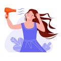 The girl dries her long hair with a hairdryer. Vector illustration in flat cartoon style. Isolated on a white background Royalty Free Stock Photo