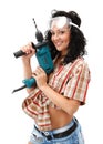 Girl with drilling machine Royalty Free Stock Photo