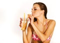 Girl with drink Royalty Free Stock Photo