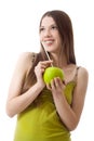 Girl drink apple puff cocktail smile isolated