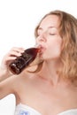 Girl drink cola Royalty Free Stock Photo