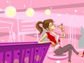 girl drinking cocktail in night club illustration Royalty Free Stock Photo