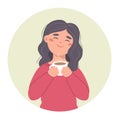 Girl drinking coffee, hand-drawn illustration of a girl with a mug in her hands, avatar. Vector illustration in flat style. Royalty Free Stock Photo