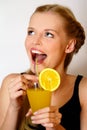 Girl drinking juice Royalty Free Stock Photo