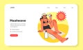 Girl drinking water at beach web banner or landing page. Young female