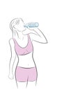 The girl is drinking water. playing sports. restoration of water balance in the body. vector illustration.