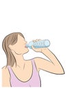 The girl is drinking water. playing sports. vector illustration.