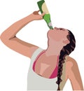 Girl drinks beer from bottle to neck-