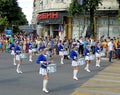 Girl drummer band on the avenue