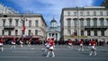 Girl drummers marching down Nevsky Prospekt in St. Petersburg during the festive demonstration