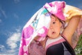 Girl drying herself with a towel Royalty Free Stock Photo