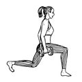 Girl dumbbell squat, side view isolated, hand drawn doodle, drawing in gravure style Royalty Free Stock Photo