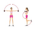 Girl with dumbbells training. Strengthening the muscles of the arms and chest