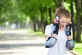 The girl with ear-phones Royalty Free Stock Photo