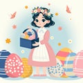 Girl with easter eggs basket Royalty Free Stock Photo