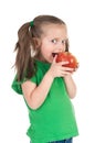 Girl eat apple on white Royalty Free Stock Photo