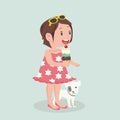 Girl eat ice cream cone with dog Royalty Free Stock Photo